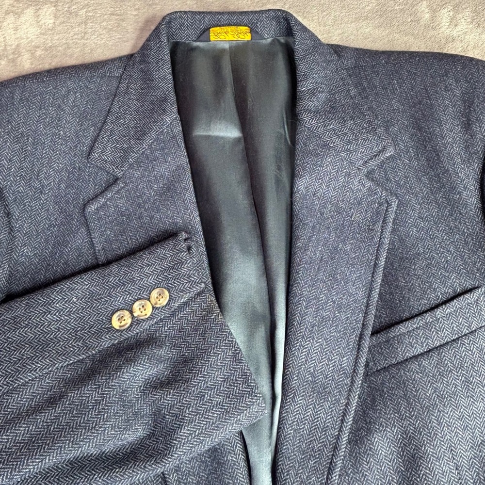 Brooks Brothers Sport Coat Mens 46 XL Blue Herringbone 100% Wool Blazer Jacket